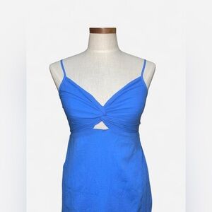 Aerie Keyhole Cutout Front Twist Side Slit Midi Dress Sz S in Blue
